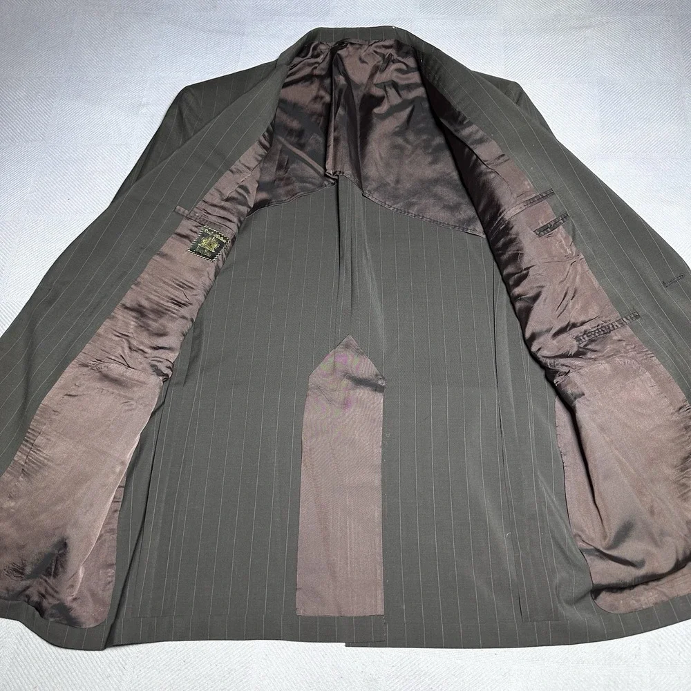 Vintage Oxxford Clothes Suit 44L 36x33 Wool Stripe‎ Unstructured Cuffed Pleated